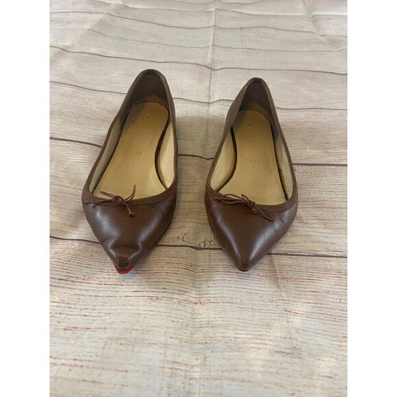 Christian Louboutin Women's Brown Leather Pointed Toe Ballet Flats - 35 (US 5) - Picture 2 of 10